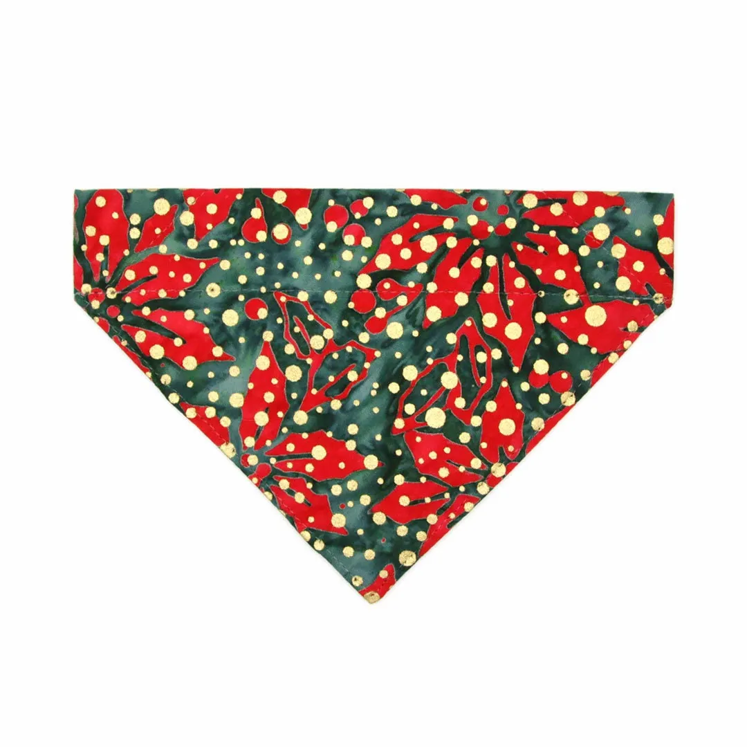 Pet Bandana - "Joy" - Red, Green & Gold Dot Christmas Bandana for Cat   Small Dog / Holiday / Slide-on Bandana / Over-the-Collar (One Size)