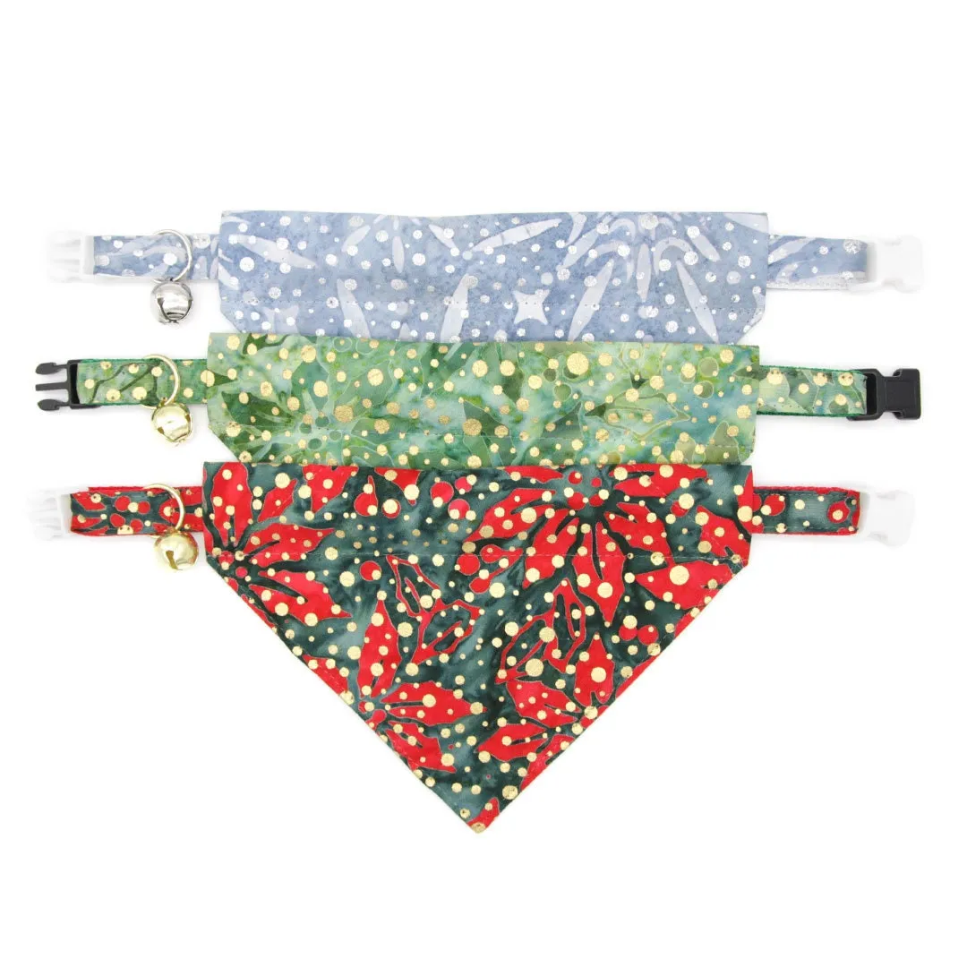 Pet Bandana - "Joy" - Red, Green & Gold Dot Christmas Bandana for Cat   Small Dog / Holiday / Slide-on Bandana / Over-the-Collar (One Size)