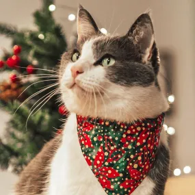 Pet Bandana - "Joy" - Red, Green & Gold Dot Christmas Bandana for Cat   Small Dog / Holiday / Slide-on Bandana / Over-the-Collar (One Size)