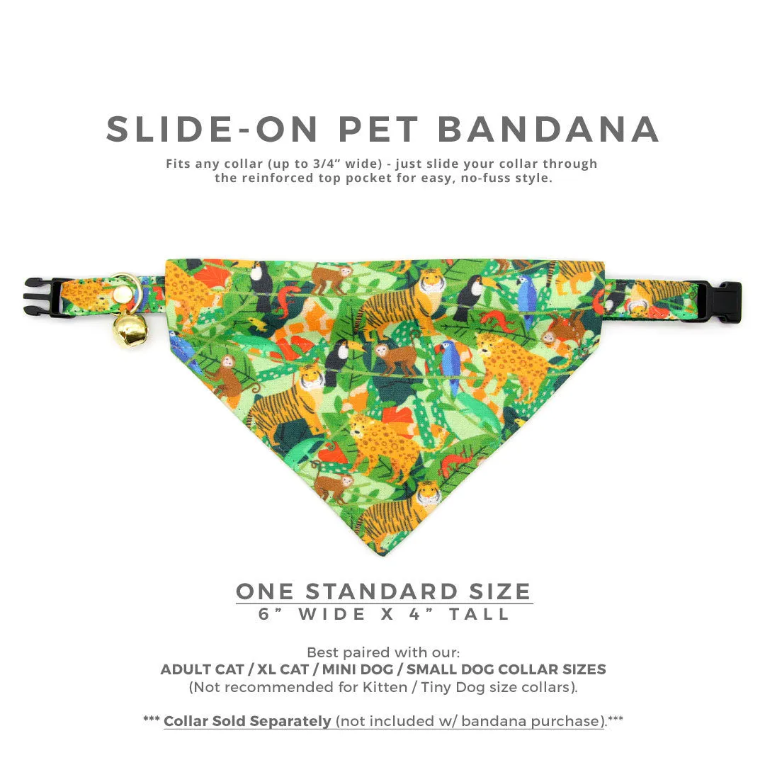 Pet Bandana - "Jungle Vibes" - Tropical Safari Bandana for Cat   Small Dog / Nature, Rainforest, Animals / Slide-on Bandana / Over-the-Collar (One Size)