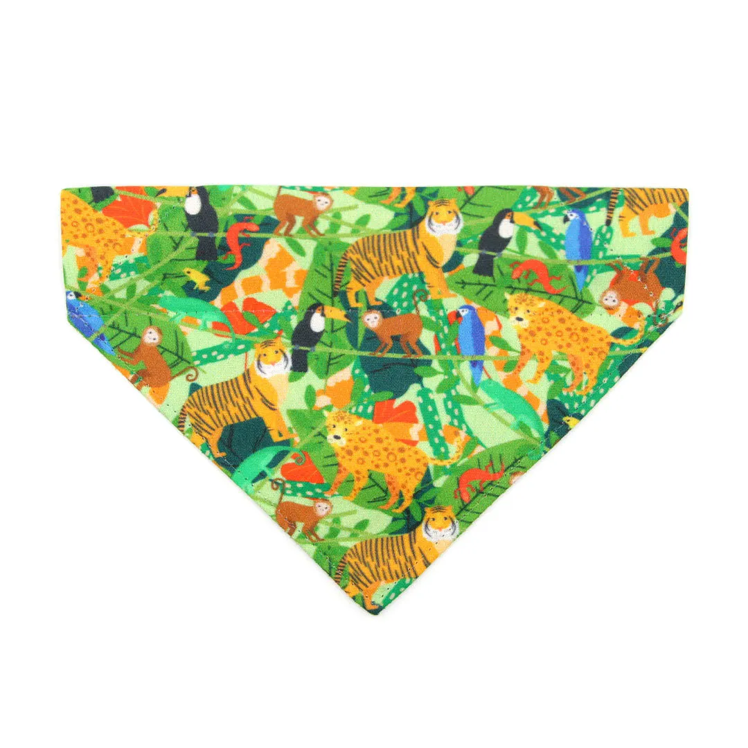 Pet Bandana - "Jungle Vibes" - Tropical Safari Bandana for Cat   Small Dog / Nature, Rainforest, Animals / Slide-on Bandana / Over-the-Collar (One Size)