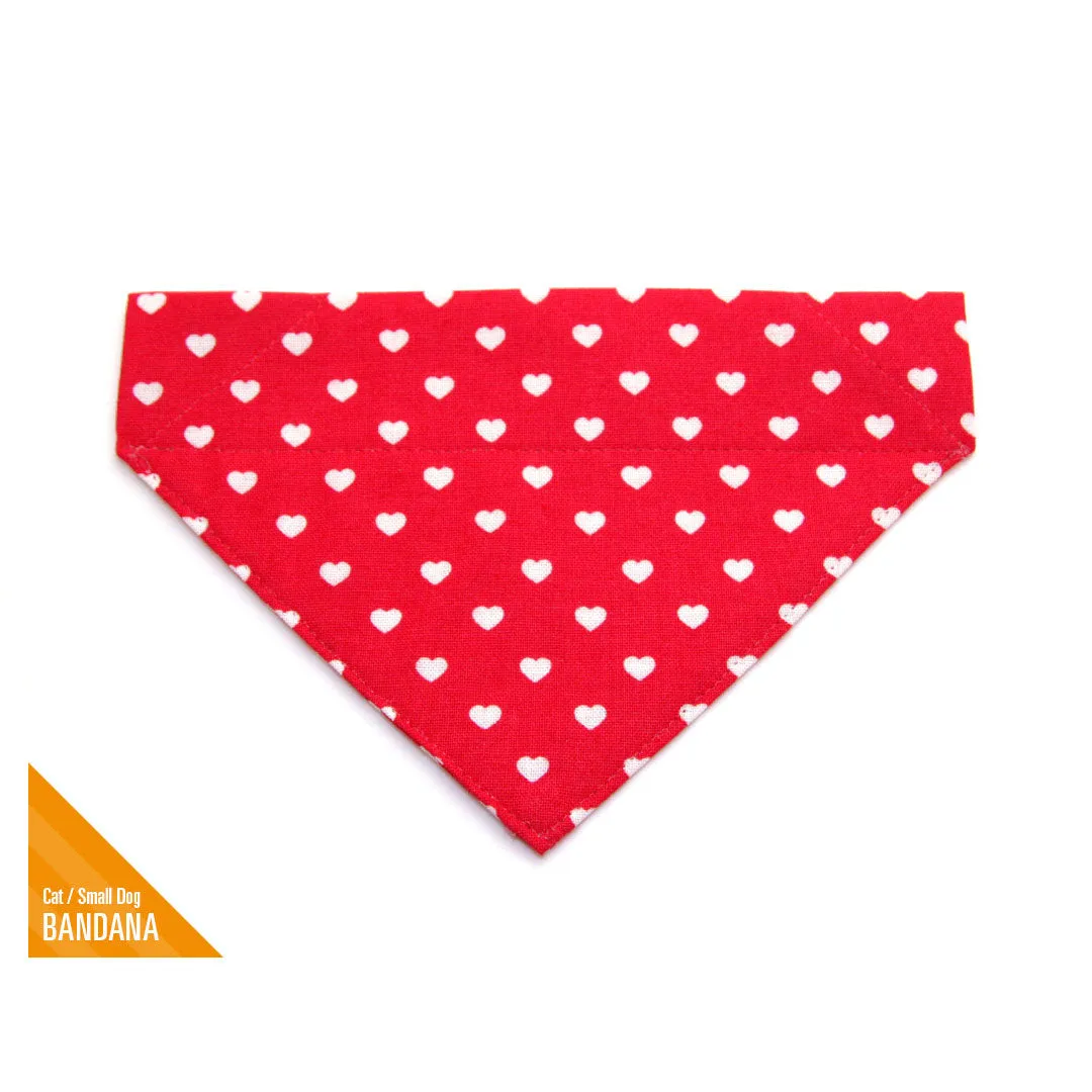 Pet Bandana - "Love Song" - Valentine's Day Red Heart Bandana for Cat Collar or Small Dog Collar / Slide-on Bandana / Over-the-Collar (One Size)