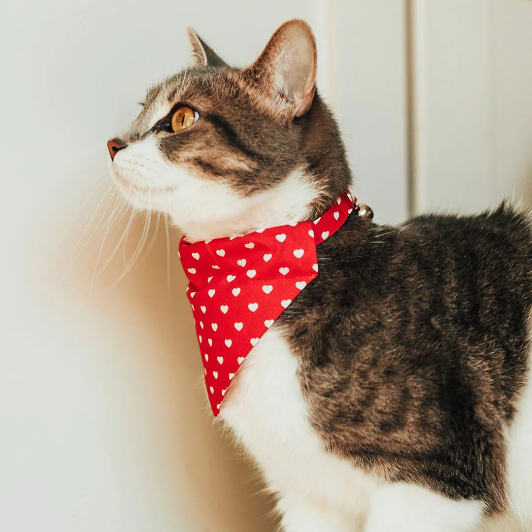 Pet Bandana - "Love Song" - Valentine's Day Red Heart Bandana for Cat Collar or Small Dog Collar / Slide-on Bandana / Over-the-Collar (One Size)