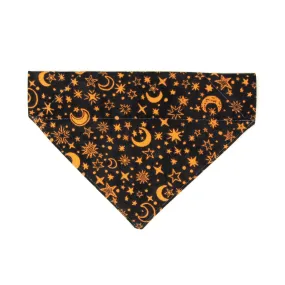 Pet Bandana - "Moonlight - Black" - Halloween Moon & Stars Bandana for Cat   Small Dog / Magic, Witchcraft, Zodiac, Lunar / Slide-on Bandana / Over-the-Collar (One Size)