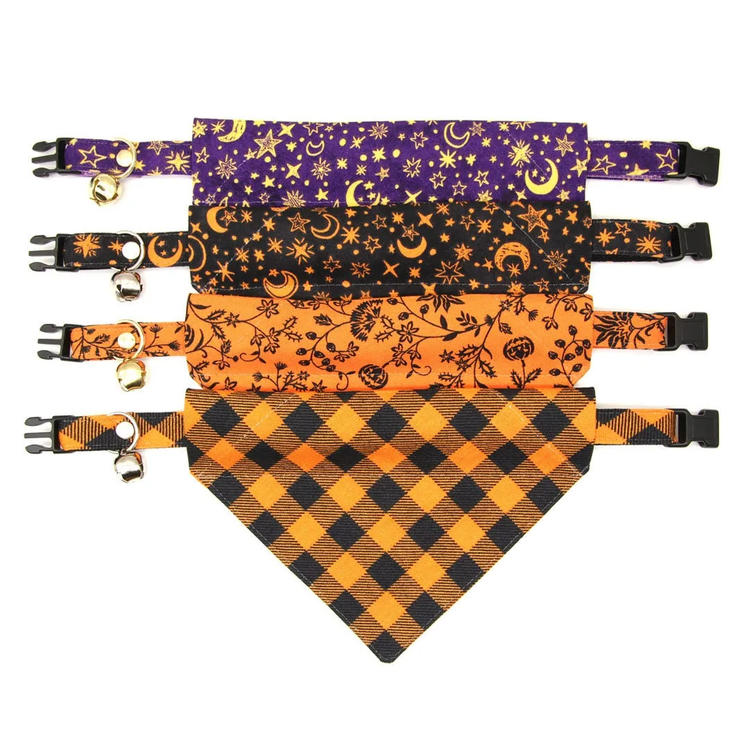 Pet Bandana - "Moonlight - Black" - Halloween Moon & Stars Bandana for Cat   Small Dog / Magic, Witchcraft, Zodiac, Lunar / Slide-on Bandana / Over-the-Collar (One Size)