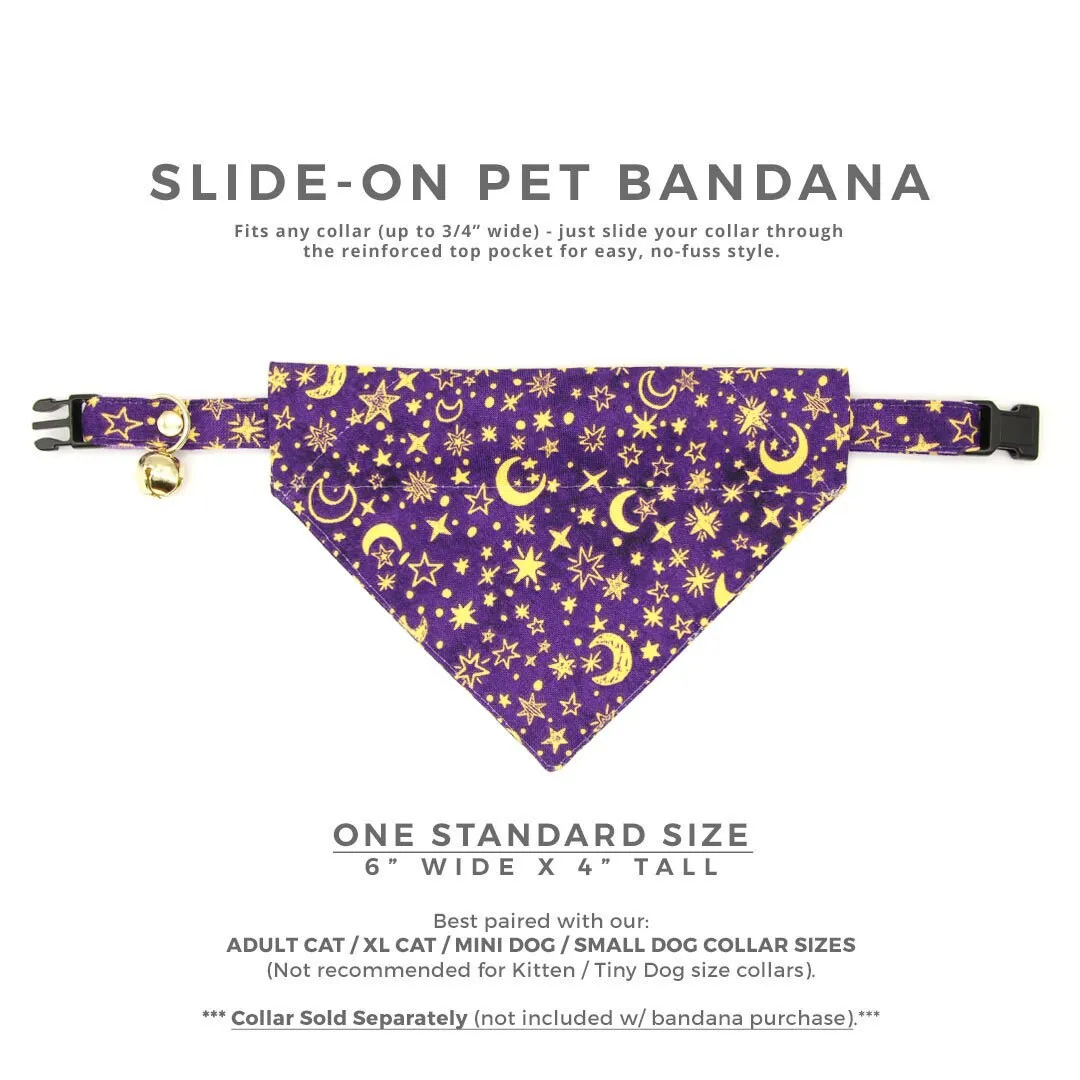 Pet Bandana - "Moonlight - Purple" - Stars & Moon Bandana for Cat   Small Dog / Magical, Fantasy, Zodiac, Celestial / Slide-on Bandana / Over-the-Collar (One Size)