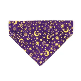 Pet Bandana - "Moonlight - Purple" - Stars & Moon Bandana for Cat   Small Dog / Magical, Fantasy, Zodiac, Celestial / Slide-on Bandana / Over-the-Collar (One Size)