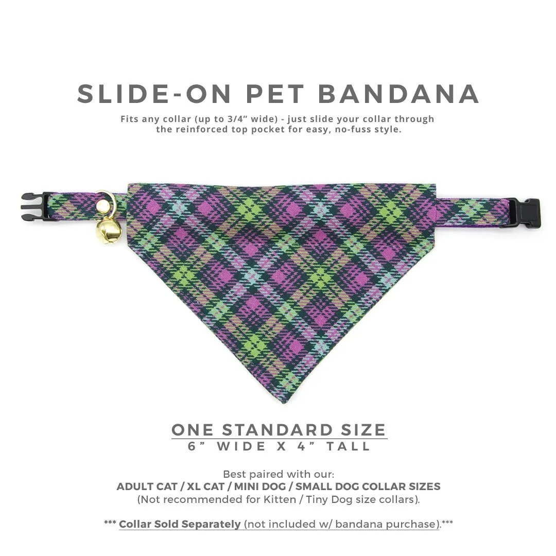 Pet Bandana - "Morgan Le Fey" - Purple Plaid Bandana Bandana for Cat   Small Dog / Slide-on Bandana / Over-the-Collar (One Size)