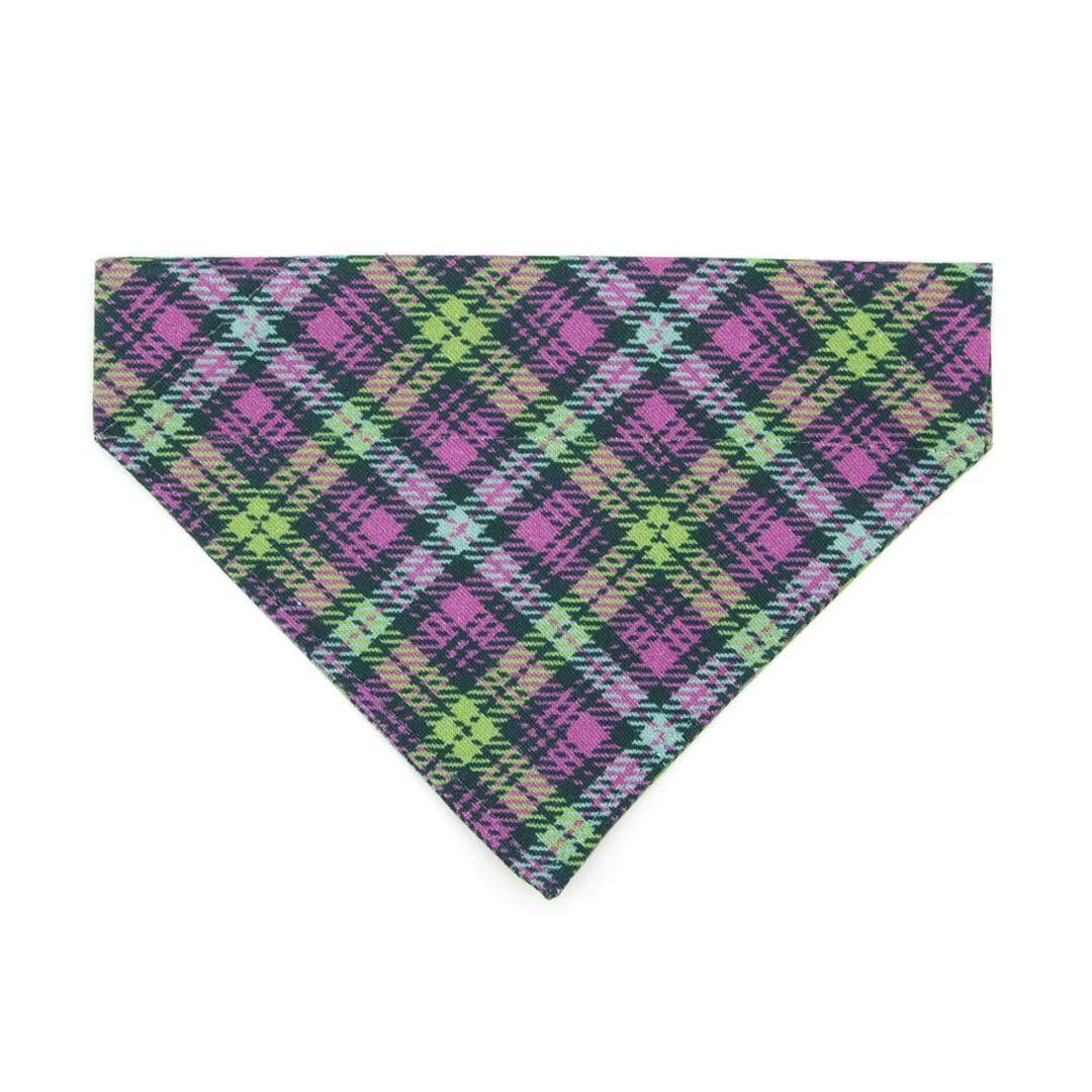 Pet Bandana - "Morgan Le Fey" - Purple Plaid Bandana Bandana for Cat   Small Dog / Slide-on Bandana / Over-the-Collar (One Size)