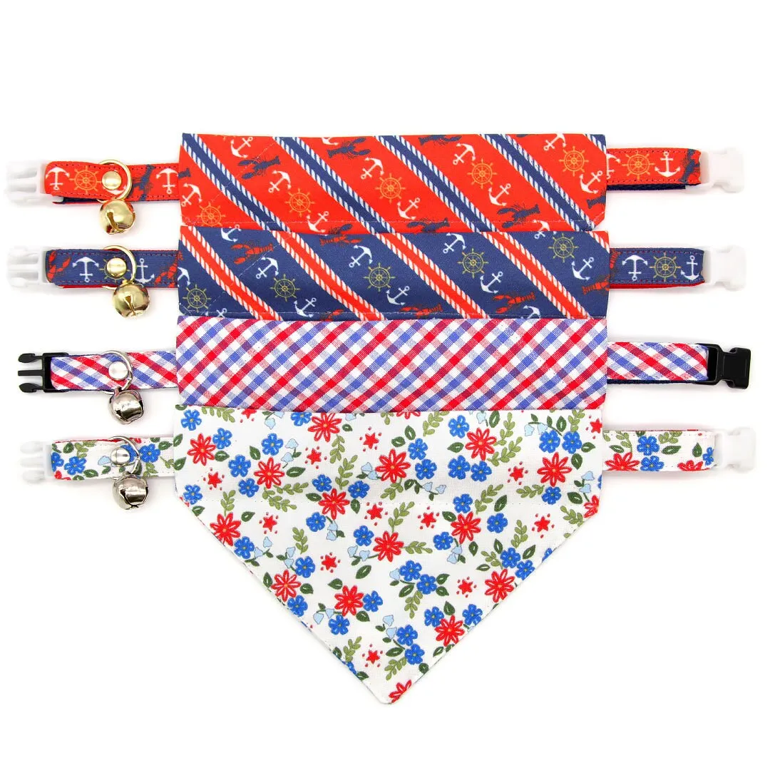 Pet Bandana - "Nautical Navy" - Blue Anchor & Lobster Bandana for Cat   Small Dog / Slide-on Bandana / Over-the-Collar (One Size)