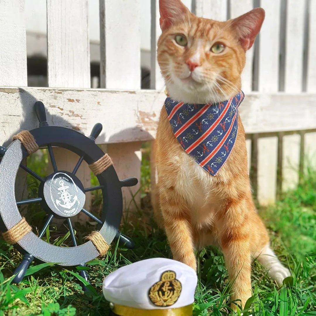 Pet Bandana - "Nautical Navy" - Blue Anchor & Lobster Bandana for Cat   Small Dog / Slide-on Bandana / Over-the-Collar (One Size)