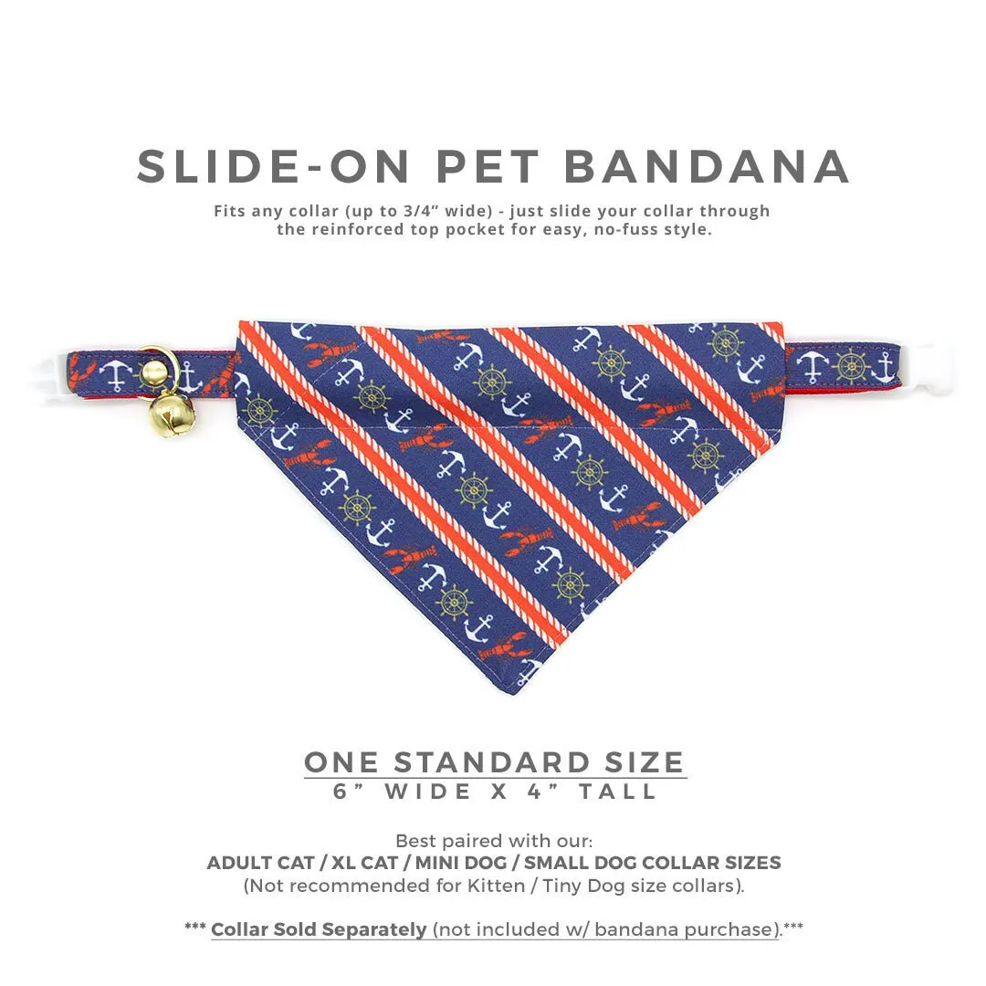 Pet Bandana - "Nautical Navy" - Blue Anchor & Lobster Bandana for Cat   Small Dog / Slide-on Bandana / Over-the-Collar (One Size)