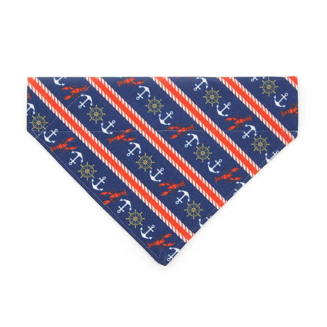 Pet Bandana - "Nautical Navy" - Blue Anchor & Lobster Bandana for Cat   Small Dog / Slide-on Bandana / Over-the-Collar (One Size)