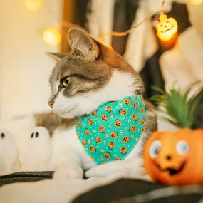 Pet Bandana - "Party Pumpkins" - Halloween Trick or Treat Jackolantern Bandana for Cat   Small Dog / Slide-on Bandana / Over-the-Collar (One Size)