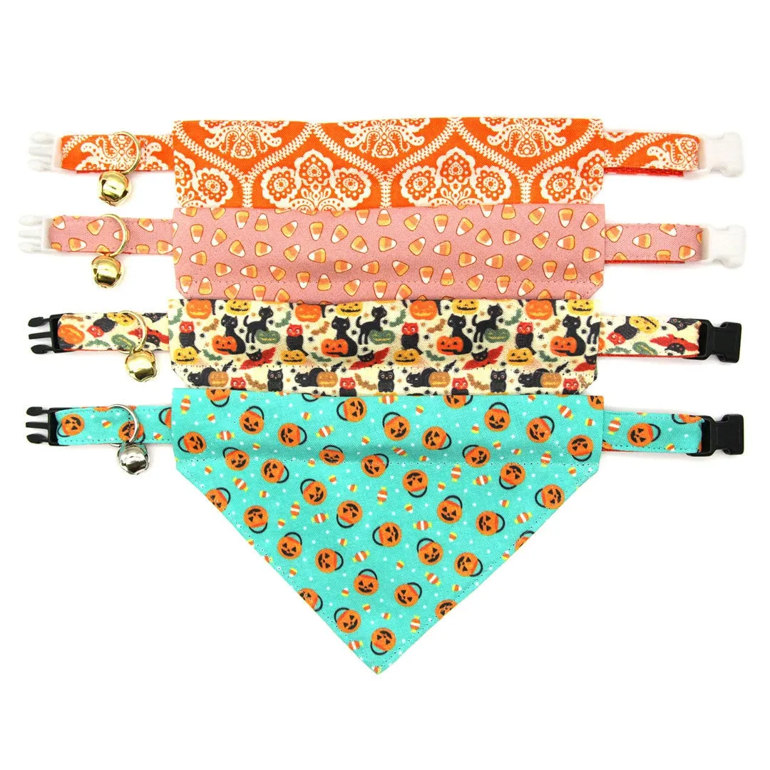 Pet Bandana - "Party Pumpkins" - Halloween Trick or Treat Jackolantern Bandana for Cat   Small Dog / Slide-on Bandana / Over-the-Collar (One Size)