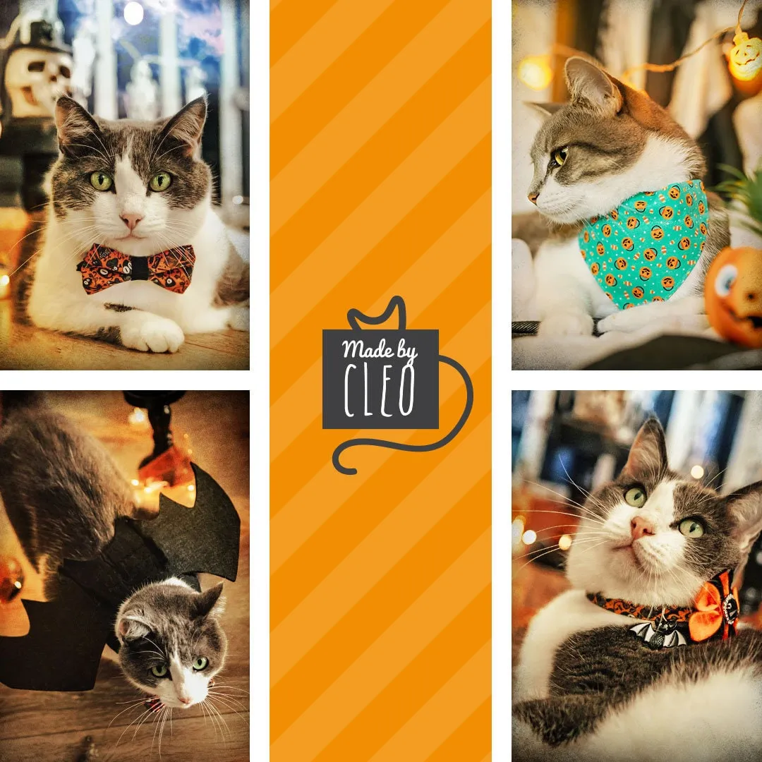 Pet Bandana - "Party Pumpkins" - Halloween Trick or Treat Jackolantern Bandana for Cat   Small Dog / Slide-on Bandana / Over-the-Collar (One Size)