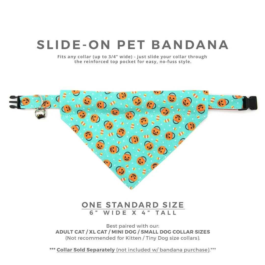 Pet Bandana - "Party Pumpkins" - Halloween Trick or Treat Jackolantern Bandana for Cat   Small Dog / Slide-on Bandana / Over-the-Collar (One Size)