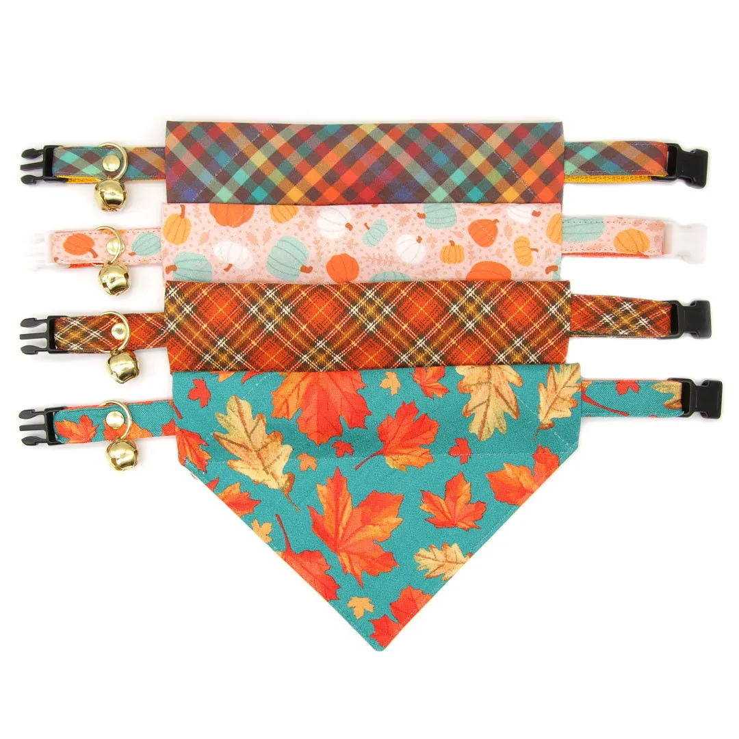 Pet Bandana - "Pecan Praline" - Burnt Orange Plaid Bandana for Cat   Small Dog / Wedding, Fall, Autumn, Thanksgiving / Slide-on Bandana / Over-the-Collar (One Size)