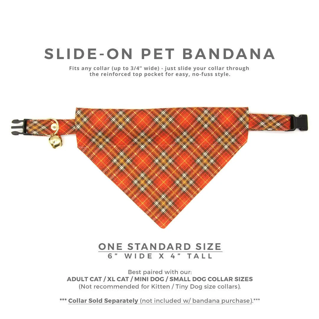 Pet Bandana - "Pecan Praline" - Burnt Orange Plaid Bandana for Cat   Small Dog / Wedding, Fall, Autumn, Thanksgiving / Slide-on Bandana / Over-the-Collar (One Size)