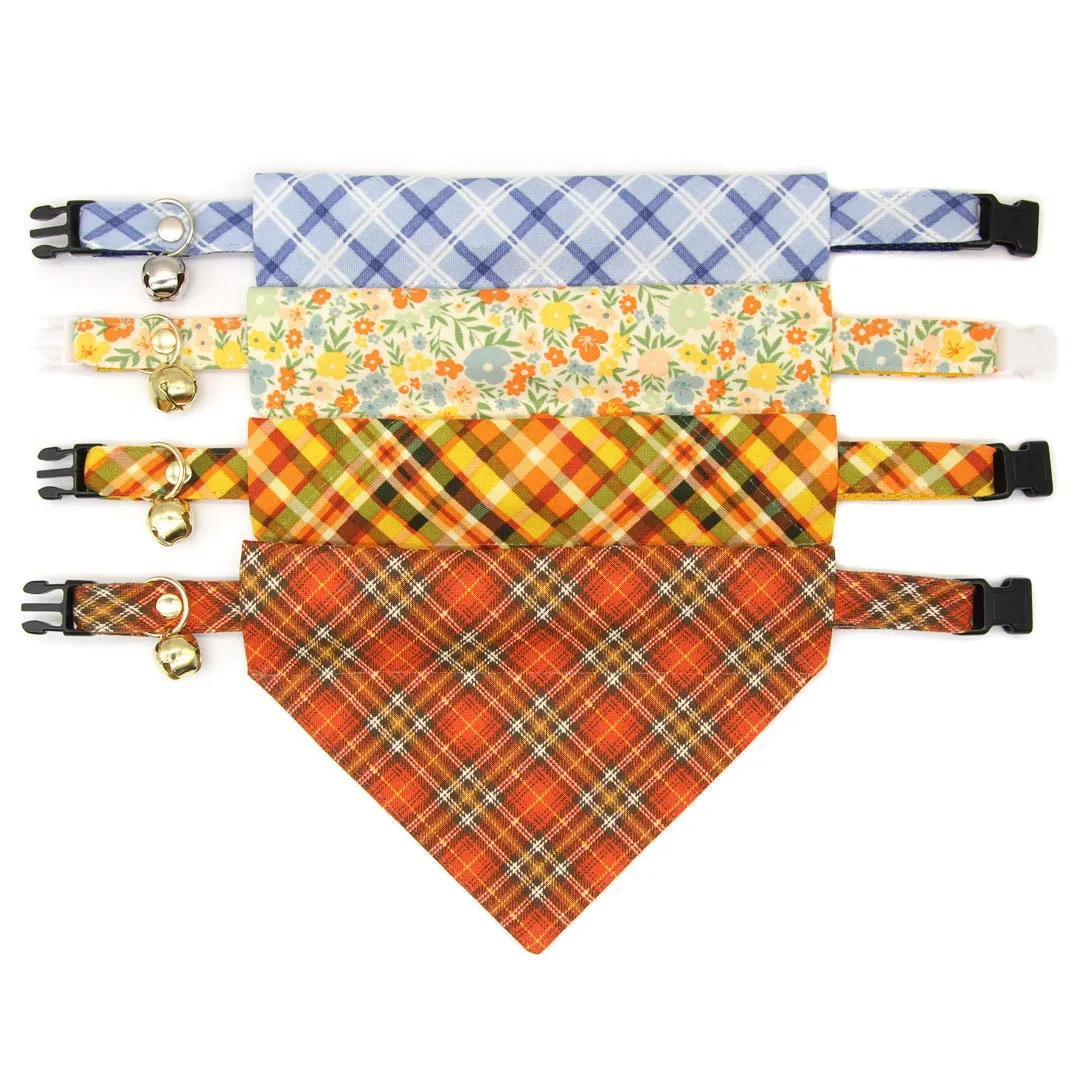 Pet Bandana - "Pecan Praline" - Burnt Orange Plaid Bandana for Cat   Small Dog / Wedding, Fall, Autumn, Thanksgiving / Slide-on Bandana / Over-the-Collar (One Size)