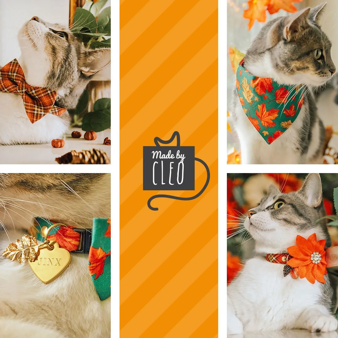 Pet Bandana - "Pecan Praline" - Burnt Orange Plaid Bandana for Cat   Small Dog / Wedding, Fall, Autumn, Thanksgiving / Slide-on Bandana / Over-the-Collar (One Size)