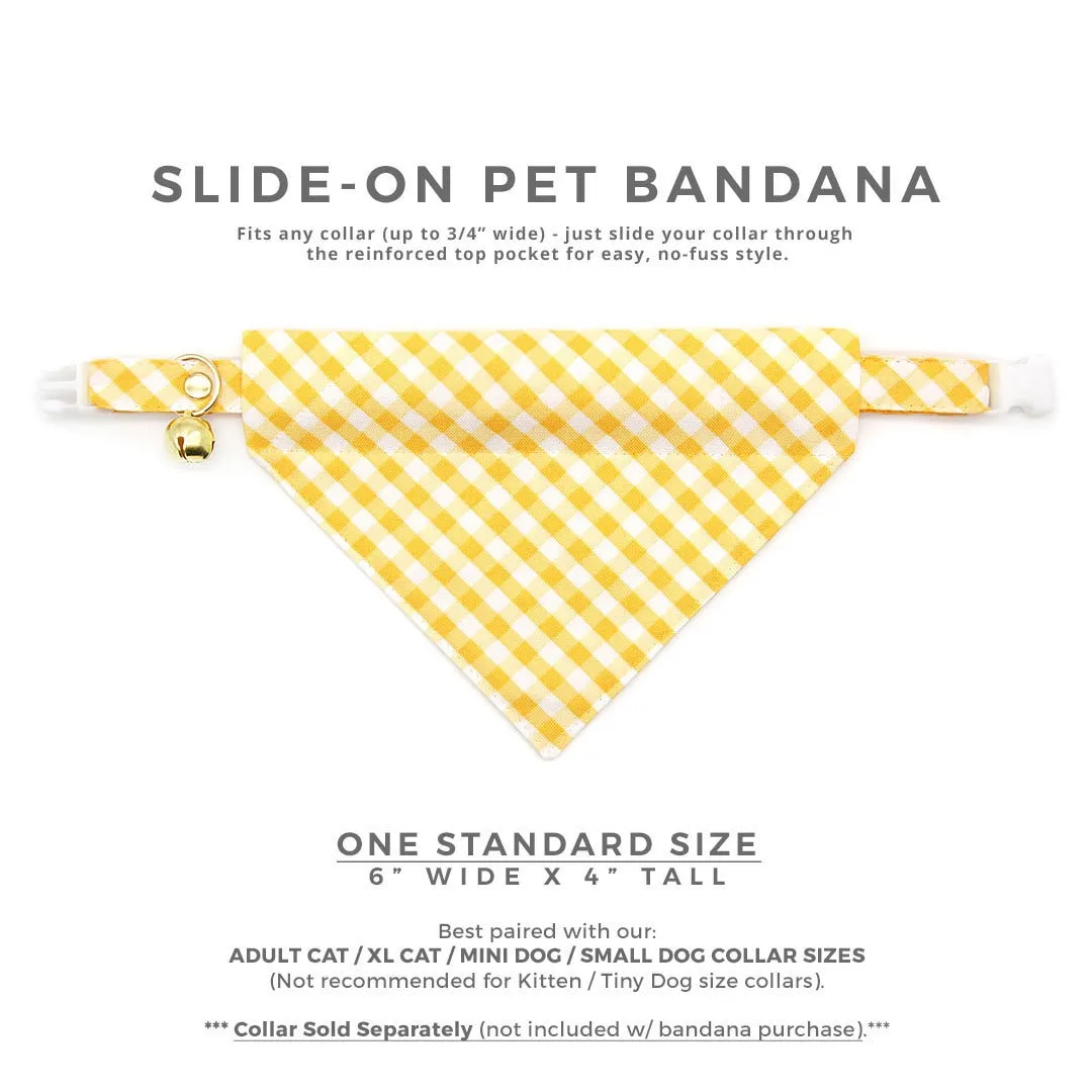 Pet Bandana - "Picnic" - Gingham Yellow Bandana for Cat   Small Dog / Spring, Easter, Summer / Slide-on Bandana / Over-the-Collar (One Size)