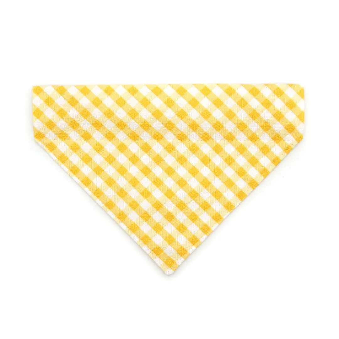 Pet Bandana - "Picnic" - Gingham Yellow Bandana for Cat   Small Dog / Spring, Easter, Summer / Slide-on Bandana / Over-the-Collar (One Size)