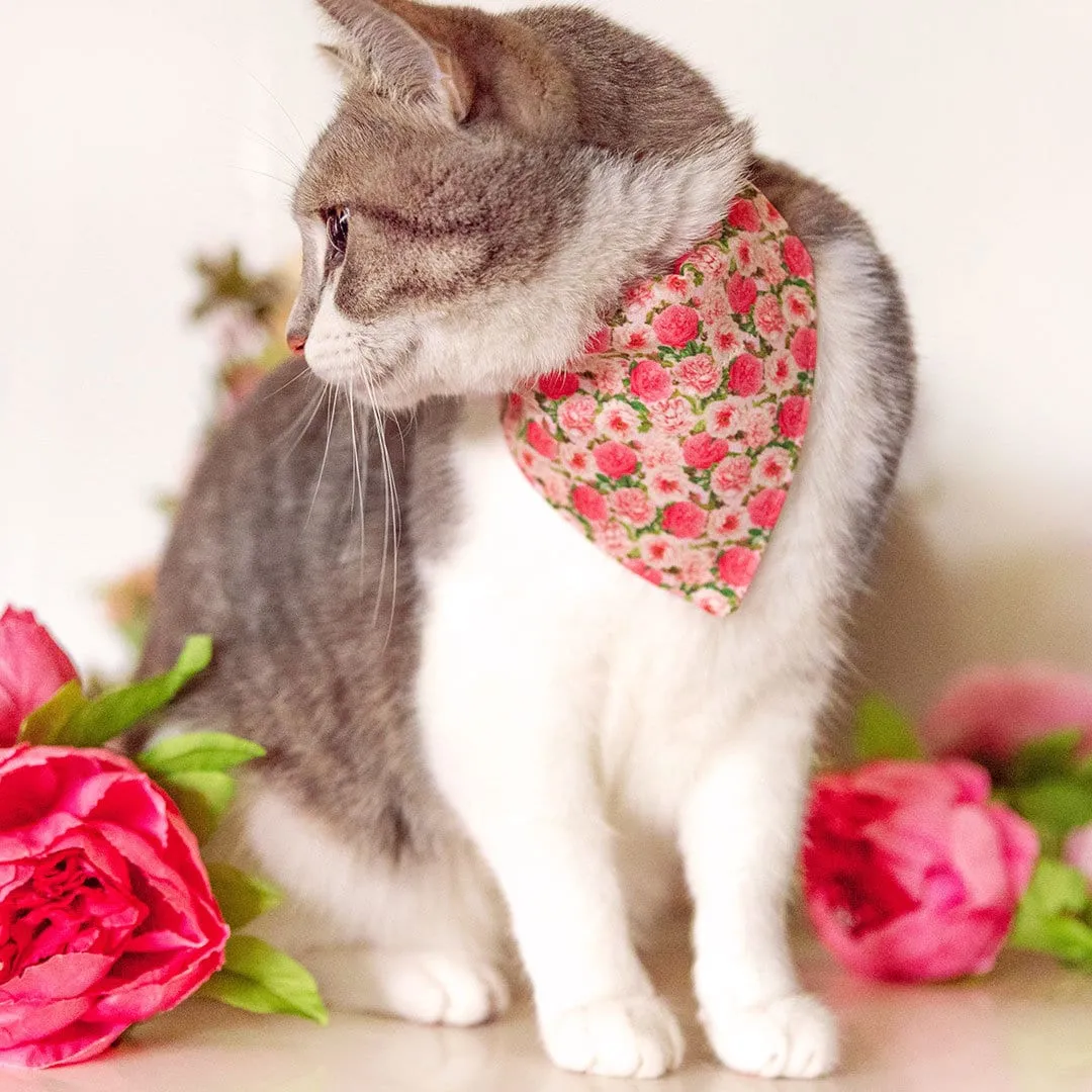 Pet Bandana - "Pretty in Peony - Pink" - Peonies Bandana for Cat   Small Dog / Slide-on Bandana / Over-the-Collar (One Size)