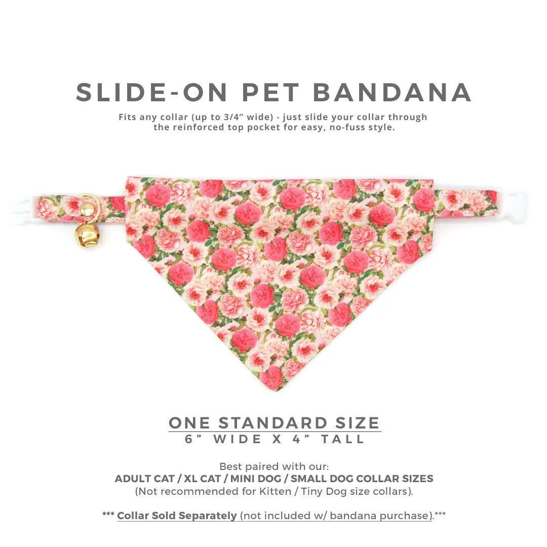 Pet Bandana - "Pretty in Peony - Pink" - Peonies Bandana for Cat   Small Dog / Slide-on Bandana / Over-the-Collar (One Size)