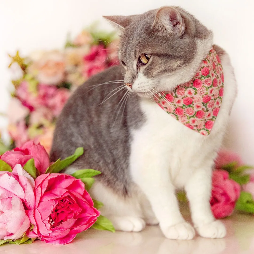 Pet Bandana - "Pretty in Peony - Pink" - Peonies Bandana for Cat   Small Dog / Slide-on Bandana / Over-the-Collar (One Size)