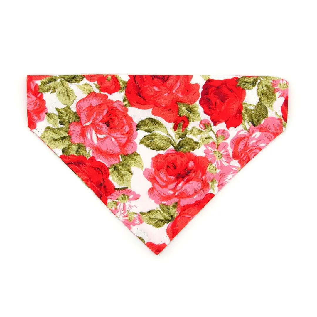 Pet Bandana - "Roses" - Red Rose Bandana for Cat   Small Dog / Valentine's Day, Wedding, Floral / Slide-on Bandana / Over-the-Collar (One Size)