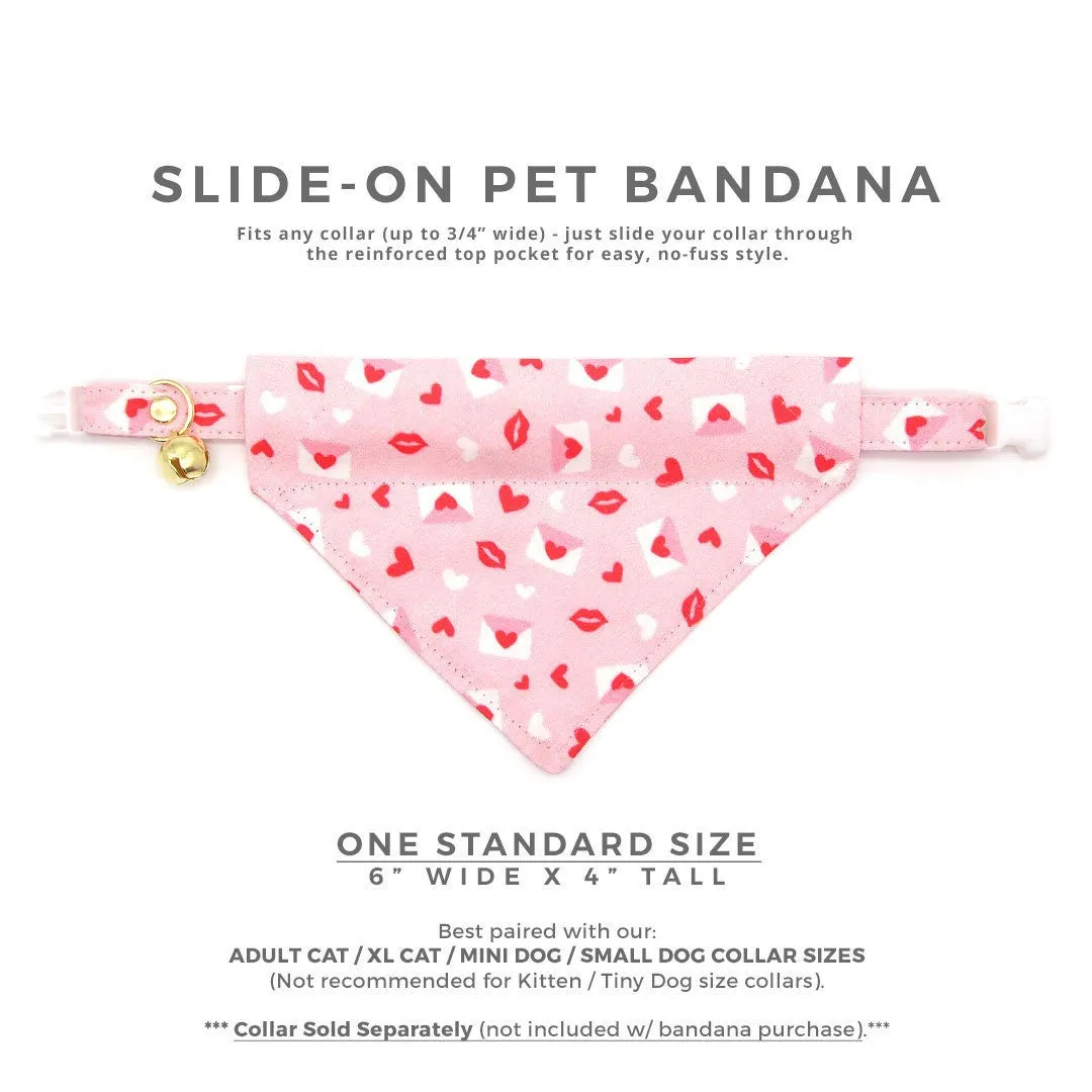 Pet Bandana - "Sealed With A Kiss" - Valentine's Day Bandana for Cat   Small Dog / Pink Love Letter Mail / Slide-on Bandana / Over-the-Collar (One Size)