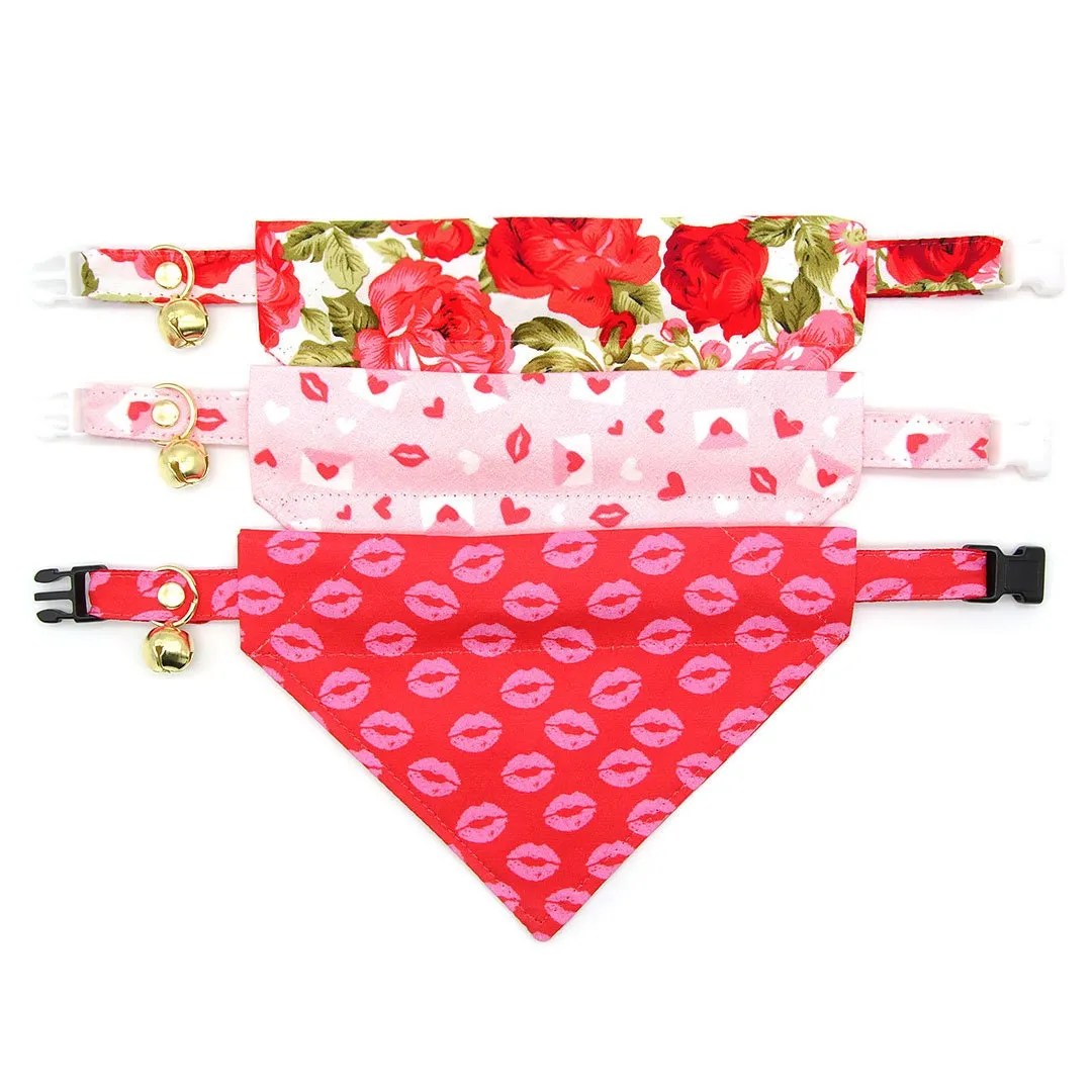 Pet Bandana - "Sealed With A Kiss" - Valentine's Day Bandana for Cat   Small Dog / Pink Love Letter Mail / Slide-on Bandana / Over-the-Collar (One Size)