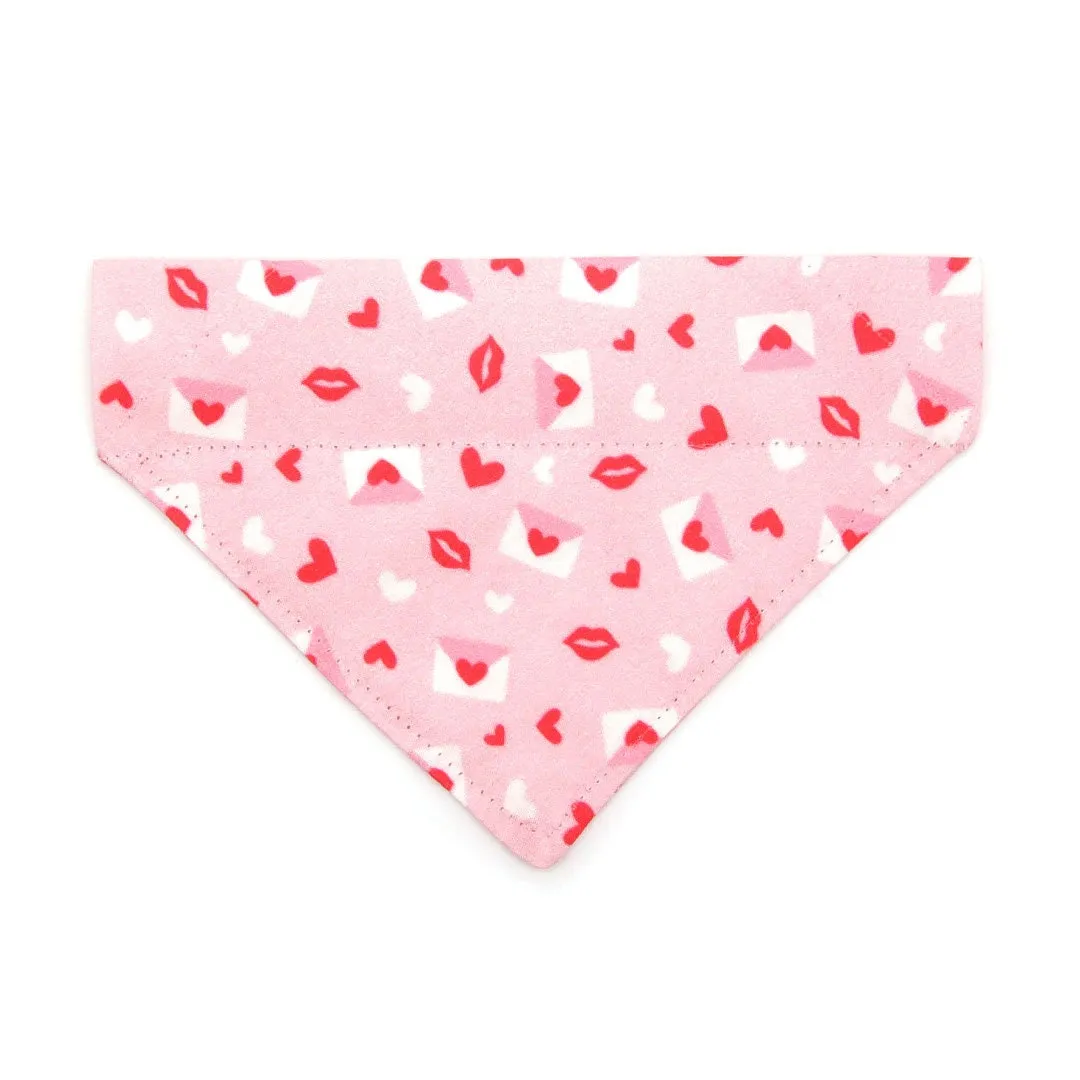 Pet Bandana - "Sealed With A Kiss" - Valentine's Day Bandana for Cat   Small Dog / Pink Love Letter Mail / Slide-on Bandana / Over-the-Collar (One Size)