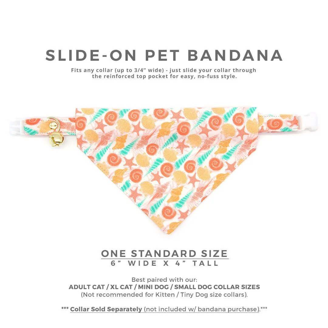 Pet Bandana - "Seashell Beach" - Peach, Aqua & Coral Pink Shell Bandana for Cat   Small Dog / Slide-on Bandana / Over-the-Collar (One Size)