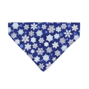 Pet Bandana - "Shimmering Snowflakes - Blue" - Silver & Blue Holiday Bandana for Cat   Small Dog / Winter Solstice / Slide-on Bandana / Over-the-Collar (One Size)