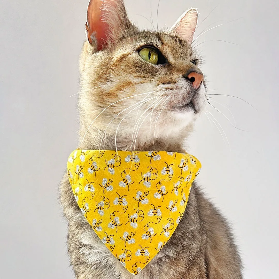 Pet Bandana - "Show Me The Honey" - Yellow Bee Bandana for Cat   Small Dog / Spring   Summer / Slide-on Bandana / Over-the-Collar (One Size)