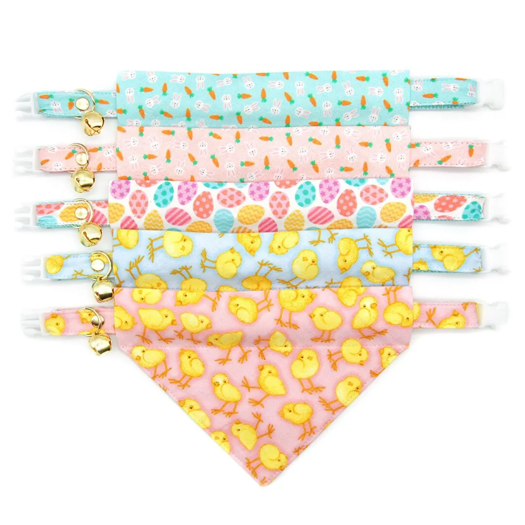 Pet Bandana - "Spring Chicks - Blue" - Easter Light Blue Bandana for Cat   Small Dog / Spring, Baby Chick / Slide-on Bandana / Over-the-Collar (One Size)