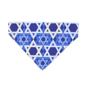 Pet Bandana - "Star Of David" - Blue Hanukkah Bandana for Cat   Small Dog / Jewish, Chanukah / Slide-on Bandana / Over-the-Collar (One Size)