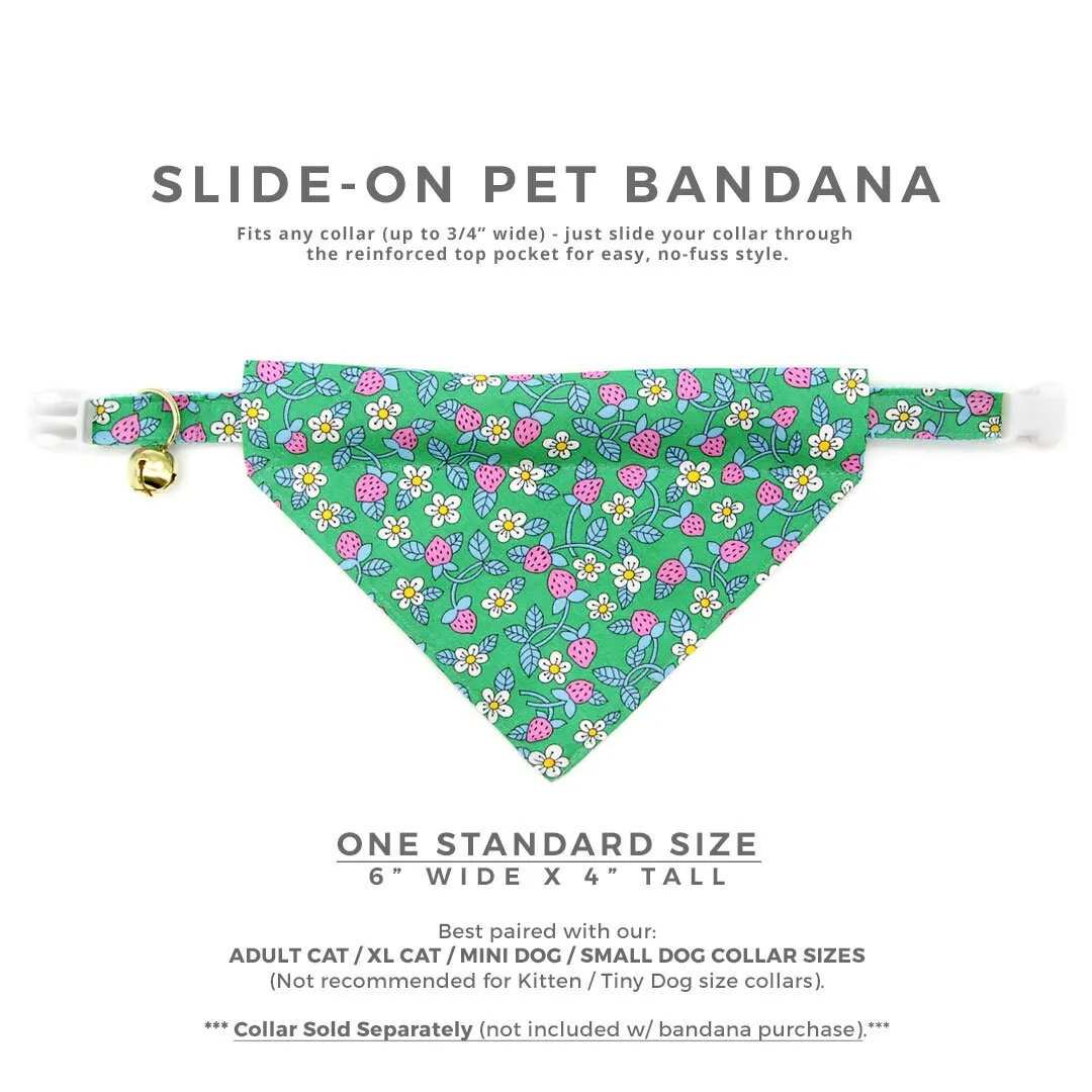 Pet Bandana - "Wild Strawberry - Mint" - Liberty of London® Jade Floral Bandana for Cat   Small Dog / Spring   Summer / Slide-on Bandana / Over-the-Collar (One Size)