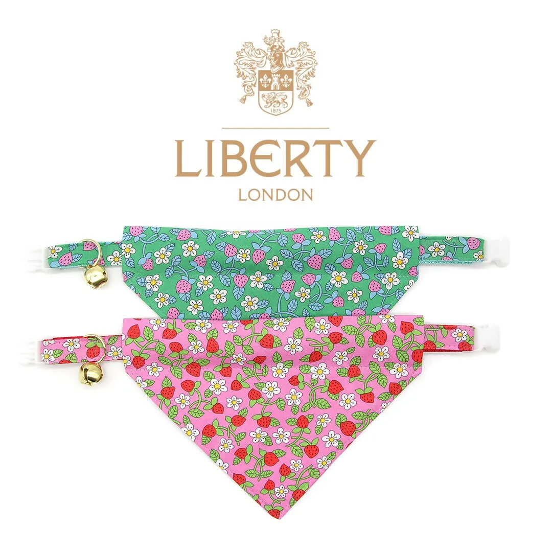 Pet Bandana - "Wild Strawberry - Mint" - Liberty of London® Jade Floral Bandana for Cat   Small Dog / Spring   Summer / Slide-on Bandana / Over-the-Collar (One Size)