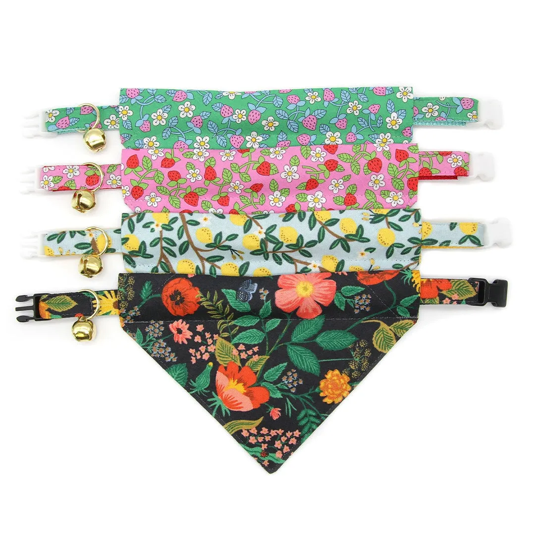 Pet Bandana - "Wild Strawberry - Mint" - Liberty of London® Jade Floral Bandana for Cat   Small Dog / Spring   Summer / Slide-on Bandana / Over-the-Collar (One Size)