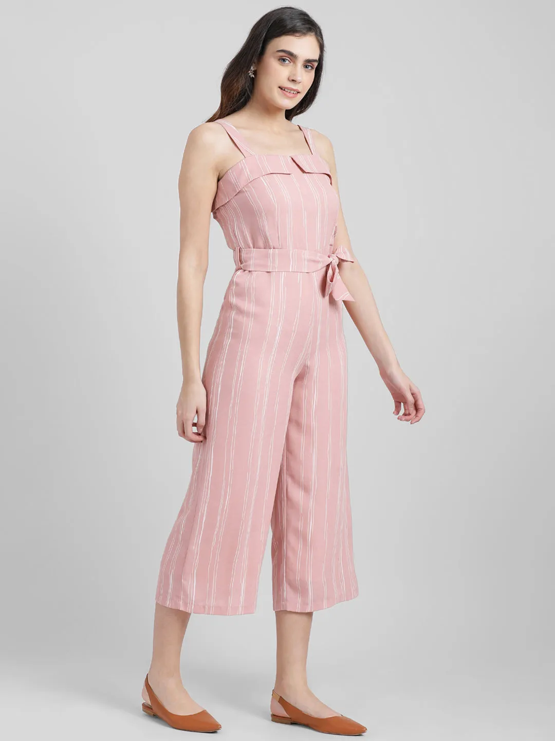 Pink Striped Basic Jumpsuit