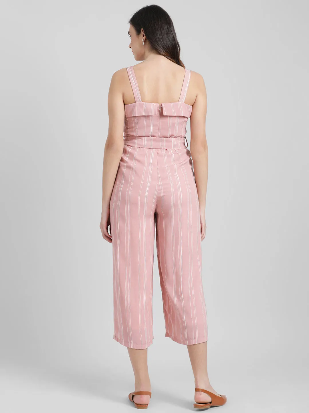 Pink Striped Basic Jumpsuit