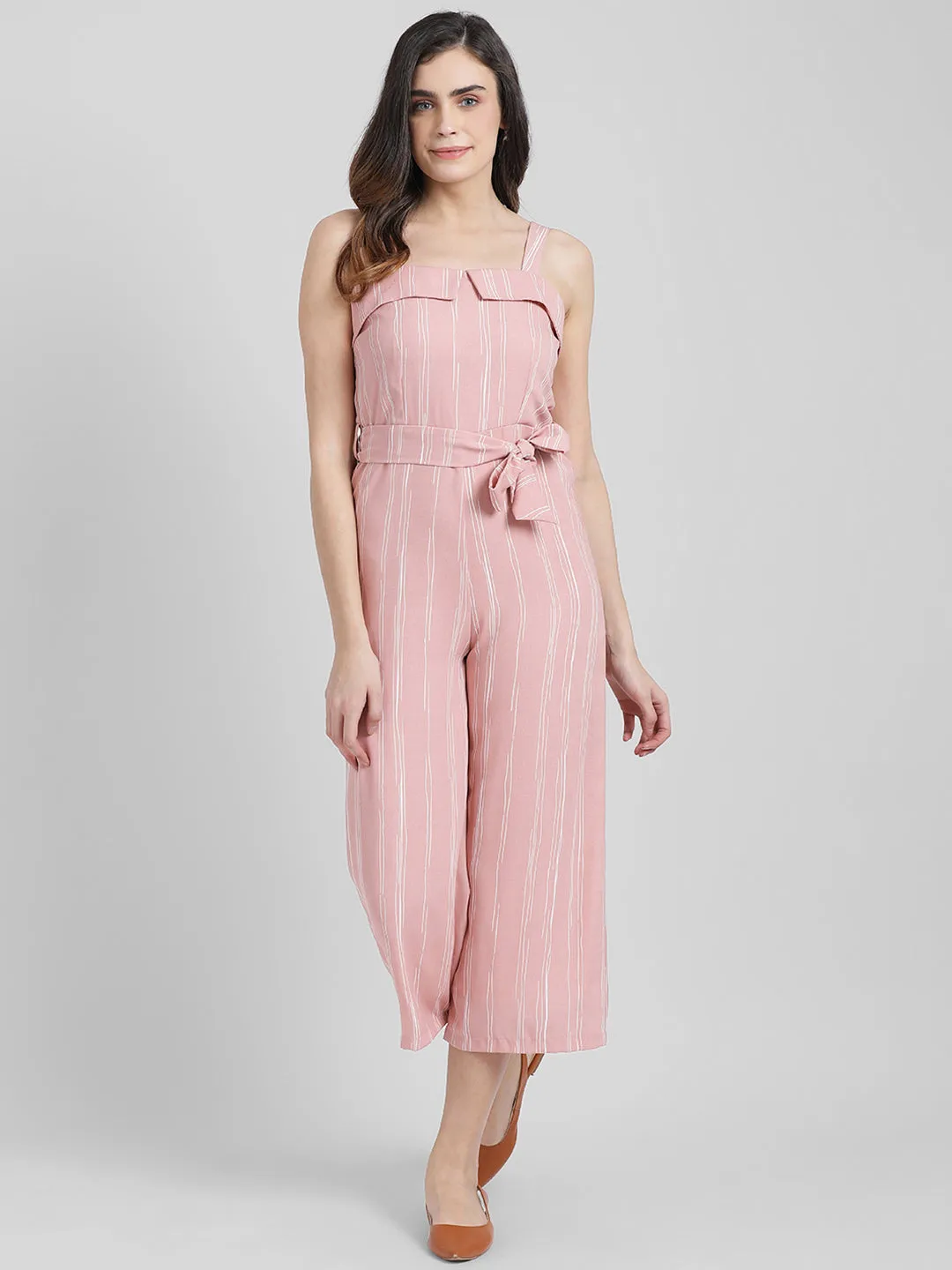 Pink Striped Basic Jumpsuit