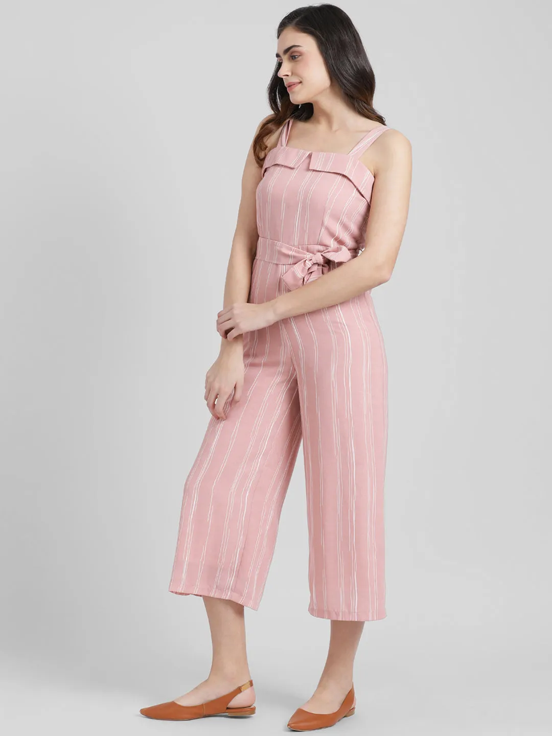 Pink Striped Basic Jumpsuit