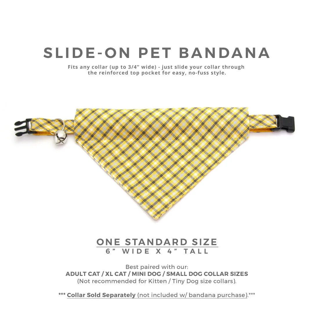 Plaid Cat Bandana - "Magic Hour" - Yellow Plaid Bandana for Cat   Small Dog / Boy Cat / Gift for Cat / Slide-on Bandana / Over-the-Collar (One Size)