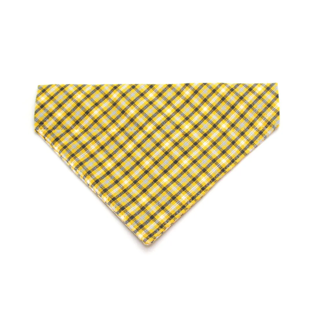 Plaid Cat Bandana - "Magic Hour" - Yellow Plaid Bandana for Cat   Small Dog / Boy Cat / Gift for Cat / Slide-on Bandana / Over-the-Collar (One Size)