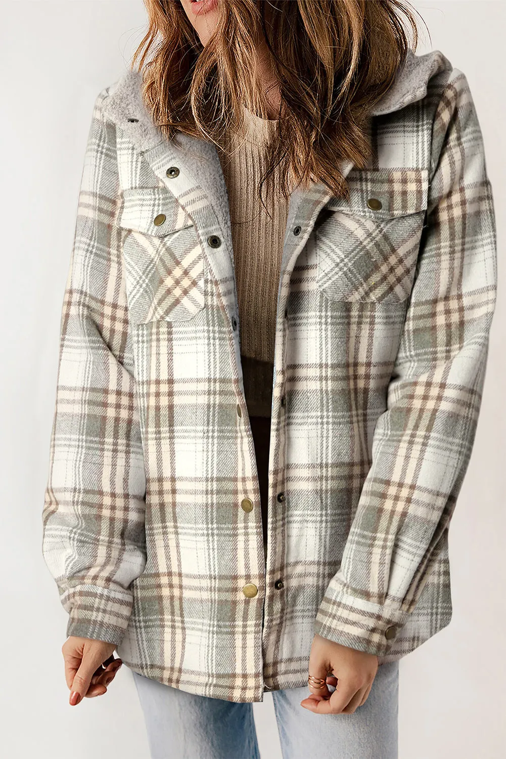 Plaid Sherpa Lined Hooded Shacket