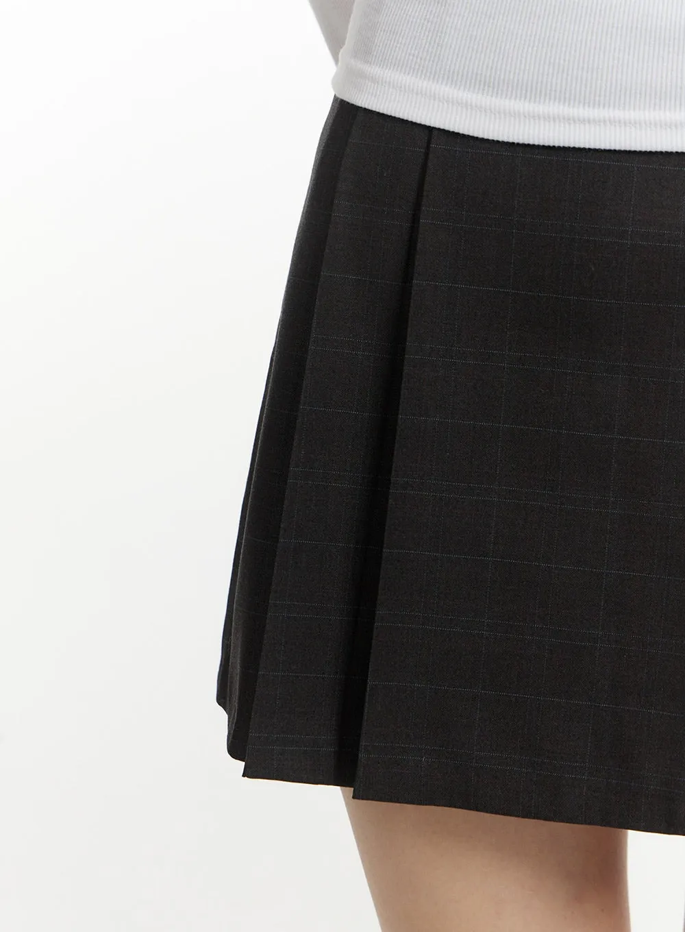 Pleated Checkered Mini Skirt IM406